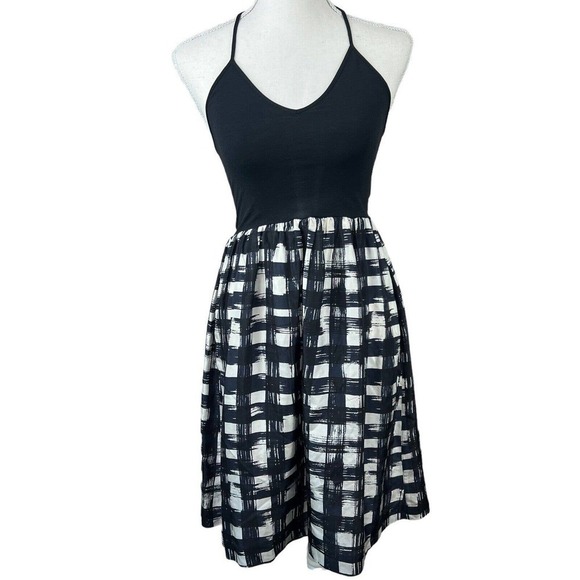 Theory Black Navy White Tank Dress OS One Size Checkered - Picture 1 of 11